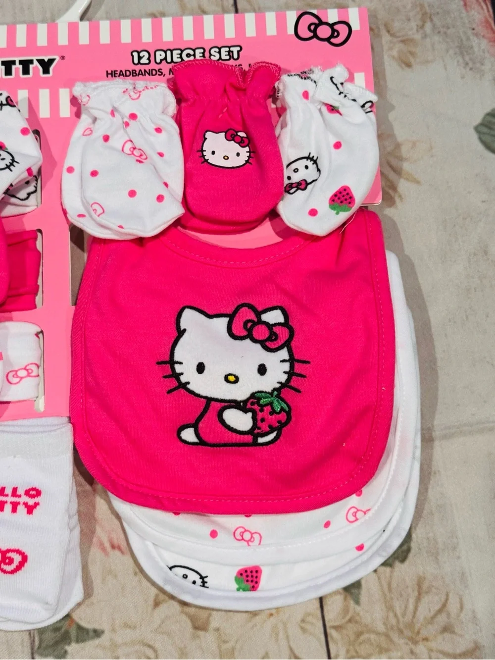 Hello Kitty Pink & White 12-Piece Baby Bib and Accessory Set